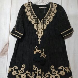 Soft Surroundings Shirt Ladies Medium Flannel Embroidered‎